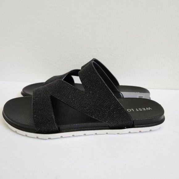 West Loop Women's Casual Slip-on Glitter Slide Sandals, Black - Picture 7 of 10